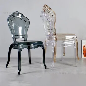 Европейский прозрачный Дворцовый обеденный стул из ПК, акриловый хрустальный стул, уличный свадебный стул для свадьбы или вечеринки в отеле