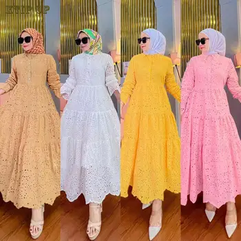 Мусульманская мода, Арабское женское платье из Юго-Восточной Азии, Индонезии, Дубай, вышитое полое кружево, исламские марокканские платья Макси Malaysi