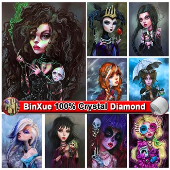 BinXue Сумка на молнии 5D DIY Мультяшная девочка, полная 100% Кристалла, Алмазная наклейка с головой скелета, Алмазная вышивка, Украшение для дома, подарок
