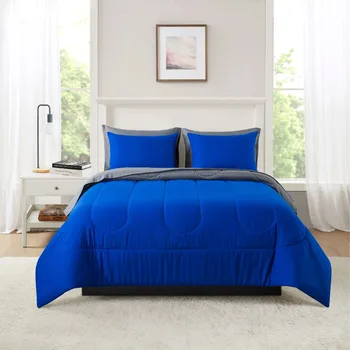 Mainstays Однотонная синяя кровать в мешковине из 7 предметов, комплект одеял с простынями, King-Size