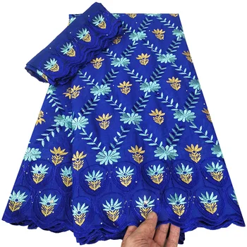 Новейшее Королевское синее Швейцарское вуалевое кружево, Африканская кружевная ткань, 2 + 5 ярдов, Швейцарская кружевная ткань с вышивкой из 100% хлопка в африканском стиле для платья K761