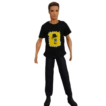 Черная модная одежда для куклы Кен, футболка и длинные брюки для парня Барби, Кена, аксессуары для куклы 1/6, Детская игрушка