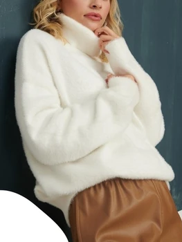2023 Новый женский вязаный свитер Осенне-зимняя водолазка, Мягкий вязаный пуловер, свитера, имитация соболиной шерсти, Свободный джемпер