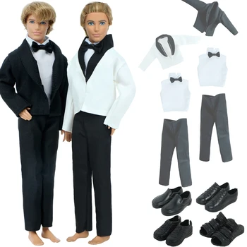 6 Шт./лот = 2 комплекта мужской деловой костюм с четырьмя туфлями в смешанном стиле, свадебная одежда для куклы Кен, Аксессуары и игрушки