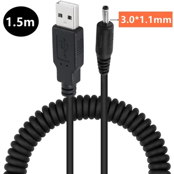 5 ФУТОВ/1,5 М Пружинный Спиральный USB-кабель, штекер USB 2.0 A к разъему питания постоянного тока 3,0 мм x 1,1 мм Спиральный кабель-шнур Черный