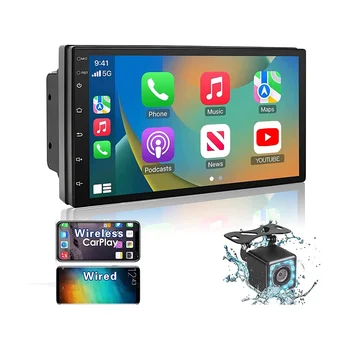 Автомобильная стереосистема Carplay Android Auto с двойным Din, Радио с Сенсорным экраном 2 + 32G 7 дюймов, Bluetooth, FM-приемник, Камера, Зеркальная Связь, GPS