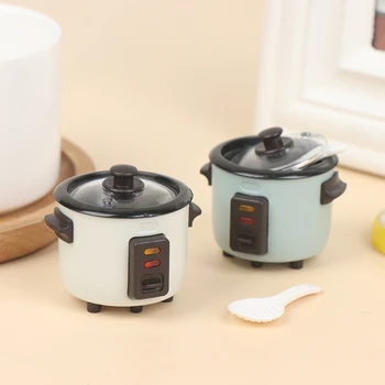 Мини-рисоварка для кукольного домика 1: 12 с ложкой для риса, кухонные принадлежности, модель для приготовления пищи