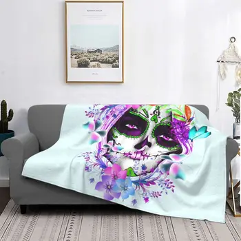 Одеяло Catrina Mexican Sugar Skull с плюшевым принтом из кораллового флиса Многофункциональное Супер Мягкое покрывало для домашнего дивана Покрывала
