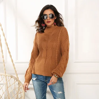 2023 элегантный повседневный женский флуоресцентный свитер твист-вязки большого размера с длинным рукавом, свободный Пуловер с высокой горловиной, женский свитер