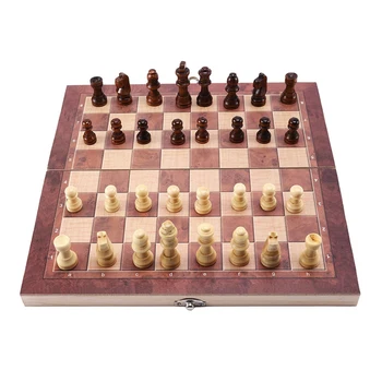 Набор деревянных международных шахмат 3 в 1 Настольные игры для путешествий Шахматы Нарды Шашки Развлечения